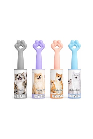 4 Lü Set Tüy Toplama Rulosu, 60 Yapraklı Güçlü Yapışkan Sticky Roller, Pati Tasarımlı Sap, Kedi Köpek Tüyü Temizleyici, Kıyafet Koltuk Halı Ve Araç İçi İçin 20 Cm