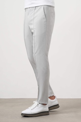 Morven Erkek Gri Poliviskon Trend Düz Slim Fit Nervürlü Lastikli Pantolon Gri