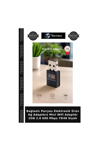 Bağlantı Parçası Elektronik Ürün Ağ Adaptörü Mini Wifi Adaptör Usb 2.0 600 Mbps Yd48 Siyah