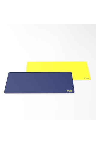 Imp-019 Pu Deri Mousepad Çift Taraflı Masa Matı 80x30 Kaymaz Su Geçirmez Sarı-lacivert
