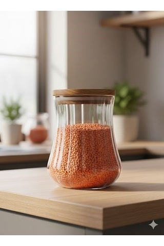 Morponi 3'lü Akasya Kapaklı Borosilikat Cam Kavaoz Seti 500-750-1000 Ml Vita Serisi Şeffaf