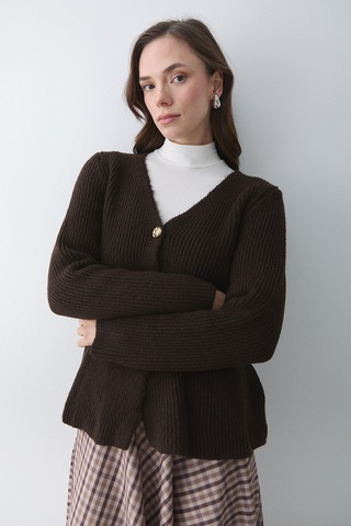 Kahverengi 3 Düğmeli Pileli Hırka - 251065 Kahverengi