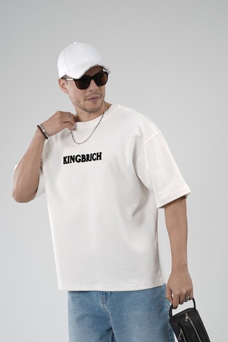 King-Brich Oversize Kalıp Kingbrich Baskılı Tişört Ekru