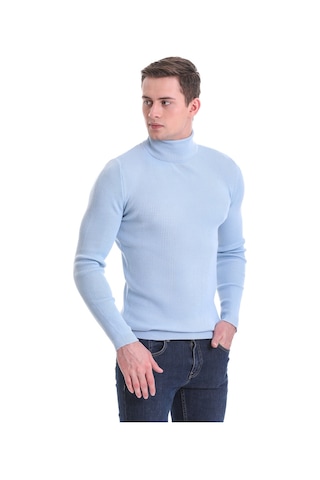 Hatemoğlu Mavi Slim Fit Fitilli Balıkçı Yaka Yünlü Triko Kazak 34232023a0 Mavi