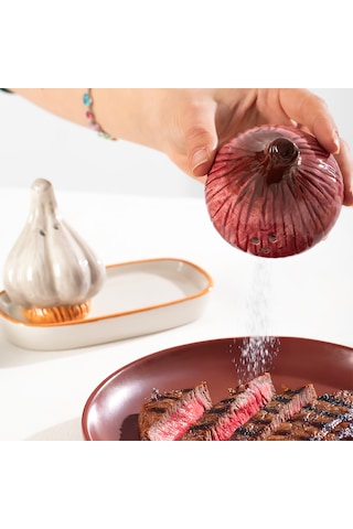 Porsima Mıo-036 Soğan Sarımsak Motifli 2li Standlı Tuzluk Biberlik Seti Çok Renkli