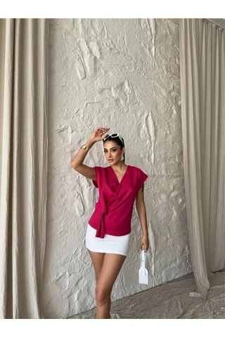 Defymoda Yandan Bağlama Detaylı Kolsuz Bluz - Fuşya FUŞYA