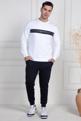 Mecit Pijama Mecit 2976 Beyaz İki İp Örme Spor Model Erkek Pijama Takımı Beyaz