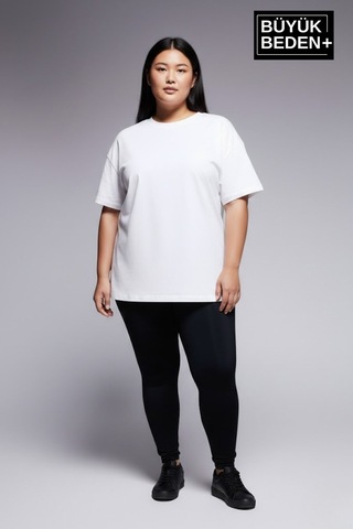 Superlife Büyük Beden Kadın Basic 3xl-6xl Bisiklet Yaka 3'lü Tişört Seti Spr26btsk510+3 Whıte-navy-black
