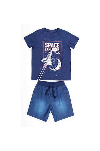 Denokids Mshb&g Space Explorer Erkek Çocuk Tshirt Denim Şort Takım Çok Renkli
