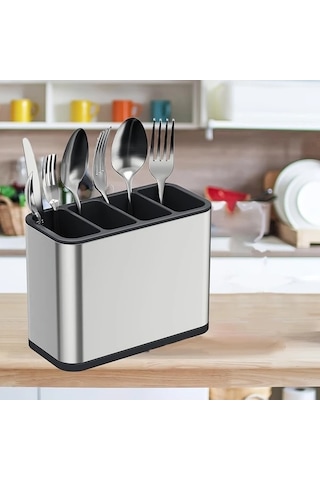 Trendooze Gaojunshop01 1 Paslanmaz Çelik Çatal Bıçak Kutusu, 4 Bölme, Gümüş Renk Gümüş