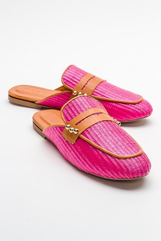 Luvishoes 165 Hakiki Deri Pembe Hasır Kadın Terlik Pembe