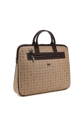 Bilik Deri Monogram Açık Vizon/kahve Unisex Laptop & Evrak Çantas Vizon - Kahverengi