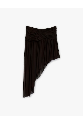 Koton Slim Fit Drapeli Asimetrik Kesim Tül Etek Kahverengi 6sak10191ek