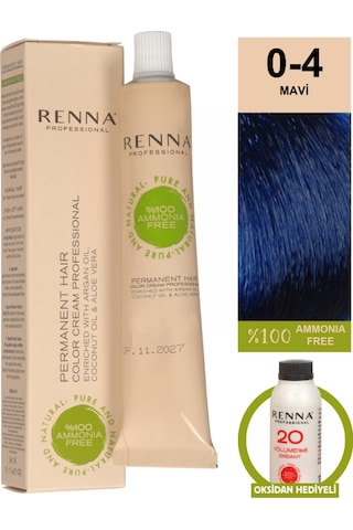 Renna Bitkisel Amonyaksız Saç Boyası 60 Ml 0-4 Mavi Oksidan Hediyeli