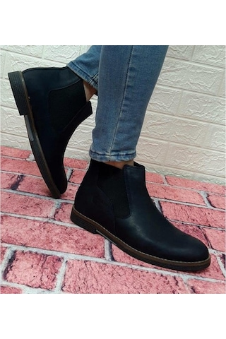 Voyager 3502 Lacivert Hakiki Deri Bilekte Lastikli Erkek Bot