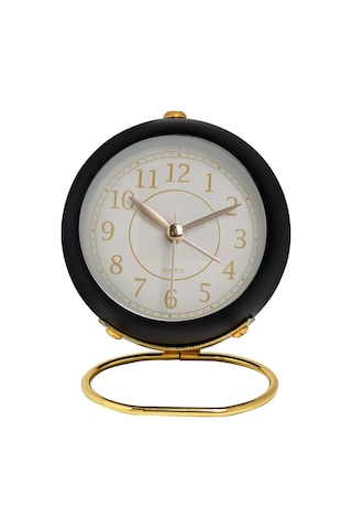 Dekoratif Yuvarlak Alarmlı Ve Işıklı Masa Saati - Siyah