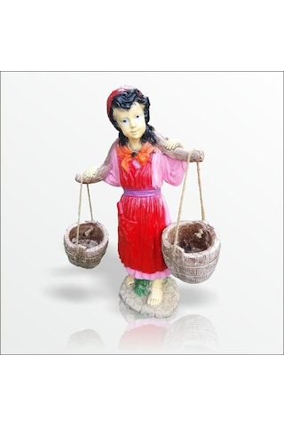 Saksılı Sepetli Yoğurtçu Testili Kız 70 Cm Ev Ve Bahçe Heykeli