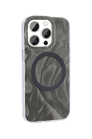 Apple Uyumlu iPhone 15 Pro İle Kılıf Magsafe Şarj Özellikli Fırça Boya Desenli Kapak
