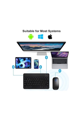 Willowhaven Bluetooth Kablosuz Klavye Fare, İpad Uyumlu, Air Black, Samsung Xiaomi Tablet İçin, Korece Dil, Kullanışlı Klavye
