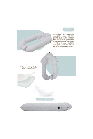 Mordesign Moresleep 2'si 1 Arada Bebek Sarılma Ve Şekillendirme Yastığı, Düz Kafa Yastığı,pamuklu,uyku Yastığı Gri Zg10194-2