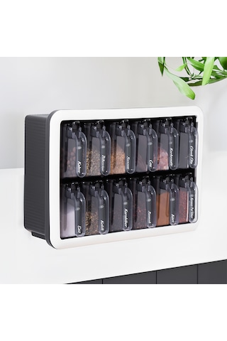 Porsima 1165 Random Standlı Kendinden Yapışkanlı Kaşıklı Kapaklı Baharatlık Seti 12'li Beyaz - Siyah Siyah - Beyaz