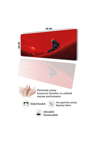Sonictouch Klavye Mousepad 32x70cm Dikişsiz Pürüzsüz Sıvı Geçirmez Kaymaz Taban Kızıl Ronin