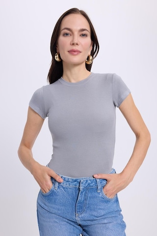 Tudors Kadın Slim Fit Dar Kesim Bisiklet Yaka Viskon Kumaş Ultra Soft Gri Tişört-34856 Gri