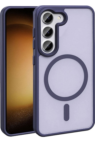 Samsung Galaxy Uyumlu S23 Kılıf M-safe Şarj Özellikli Mat Arka Yüzey Zore Sio Kapak Koyu Mor