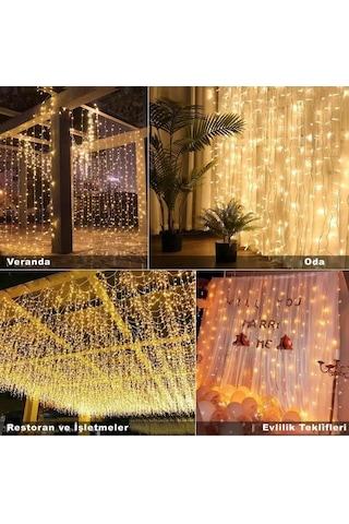 3x2 Metre 8 Fonksiyonlu Animasyonlu Perde Led Işık Kalın Telli Saçak Led Işık 240 Led Yılbaşı Işık Saçak Süsleme Gün Işığı