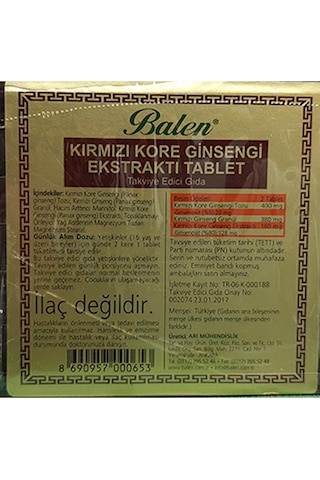 Balen Tahta Kutu Kırmızı Kore Ginseng 600 MG 120 Tablet 2 Adet