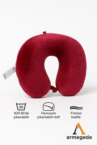 Armegeda Fransız Kadife Seyahat Yastıgı Nar Kırmızısı Yastık Wine Red