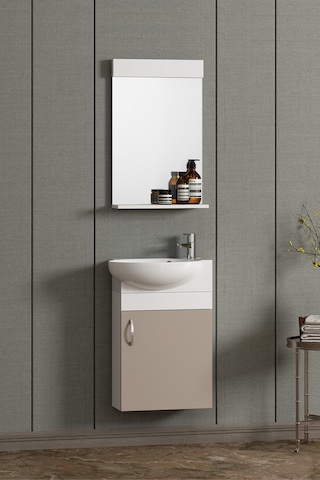 Lale 45 Cm Beyaz-selenit Mdf Seramik Lavabolu Asma Banyo Dolabı Takımı