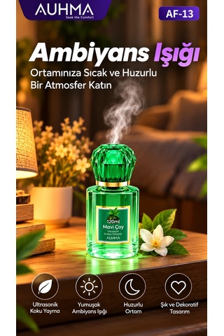 Ultrasonik Aroma Difüzörü 120 Ml Mavi Çay Kokulu Led Işıklı Araç Ve Oda Kokusu