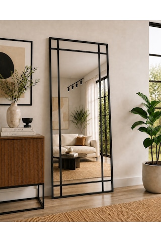 Effe Siyah Metal Çerçeveli 180x80 Cm Dekoratif Ayna 180x80siyah-b-dekor