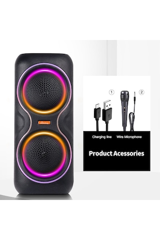 Çeşithane Dual 8 İnç Kablosuz Karaoke Hoparlörü - 18w Güçlü Bass Subwoofer, Rgb Led Aydınlatmalı Ve