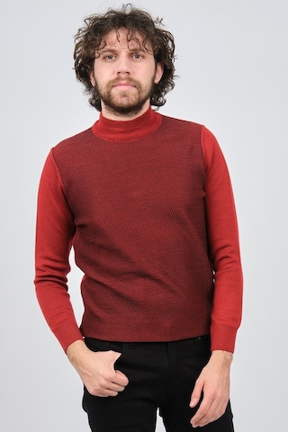 Çizgi Triko Erkek Yarım Balıkçı Yaka Desenli Kazak 42564229 Bordo Bordo