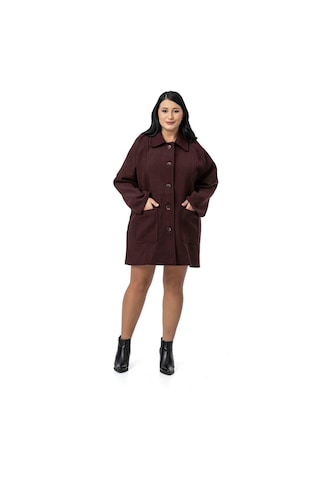 Büyük Beden Gömlek Yaka Reglan Kollu Torba Cepli Astarsız Kaşe Kısa Bordo Kaban Bordo