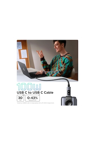 Ugreen Uno Usb-c 100w 5a Qc Pd Örgülü Hızlı Şarj Kablosu, 1 Metre, Siyah, 35501