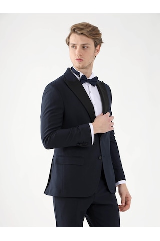 Dufy Lacivert Erkek Slim Fit Sivri Yaka Smokin Takım - 92401 Lacivert