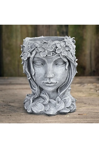 Suntek Magideal Yüz Heykel Etli Kaktüs Kafa Saksı Bitki Saksılar Gri
