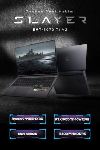 Game Garaj Slayer R9t-5070ti V2 C5 Amd Ryzen 9 9955hx 32gb Ram 2tb Ssd Rtx5070ti 16" 300hz Qhd+ Ips Freedos Gaming Laptop