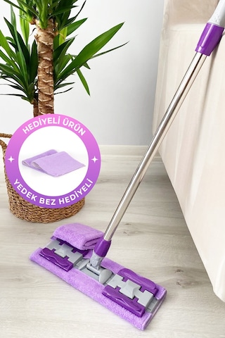 Yedek Bez Hediyeli Ayarlanabilir Mop - Mikrofiber Bezli Mandallı Çok Amaçlı Paspas Yer Mopu
