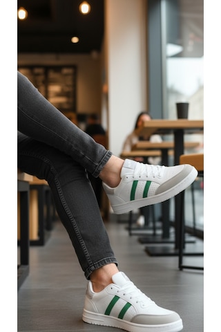 Fore Sport Erkek Günlük Yürüyüş Spor Ayakkabı Suni Deri, Hafif, Rahat, Darbe Emici Sneaker Beyaz Yeşil