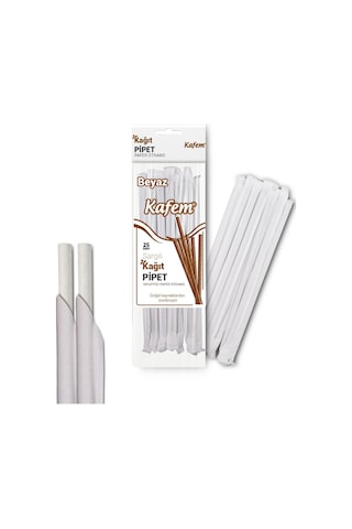 Kafem Sargılı Beyaz Kağıt Pipet 19,5cm 25li X 10 Paket