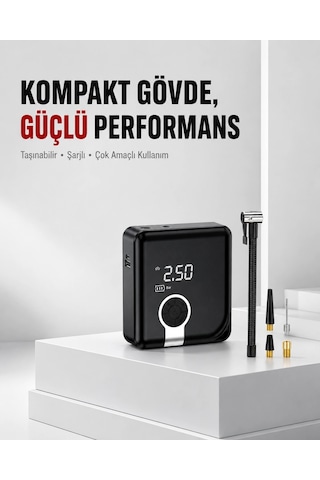 Mey İthalat 6000mah Bataryalı Type-c Şarjlı Diyafram Tip Kompresör Led Işıklı