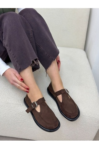 Erva'nın Butiği Kahve Süet Olivia Toka Detaylı Kadın Loafer-6001