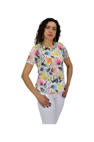 Kadın Kısa Kol Baskılı Bluz Bgl-st04687 Krem