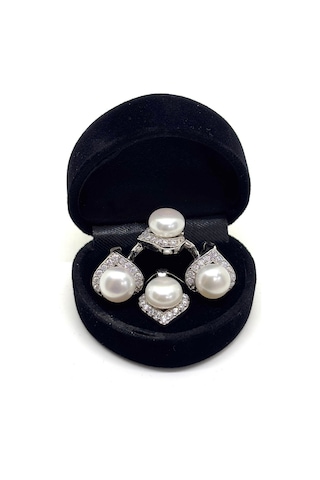 Oya Silver Işıltılı İnci Damla Gümüş Set & Takım