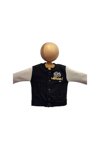 Erkek Bebek 3 İplik Sırt Baskılı Şardonlu Kolej Ceket-15452 Siyah