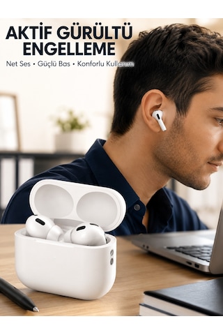 Aktif Gürültü Engelleyici Kablosuz Bluetooth Kulaklık Şarj Kutulu, Uzun Ömürlü Yeni Nesil Akyı-287299